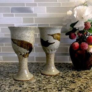 😊 _HANDCRAFTED COLLECTIBLE POTTERY GOBLETS - SET OF 2 • One of a Kind